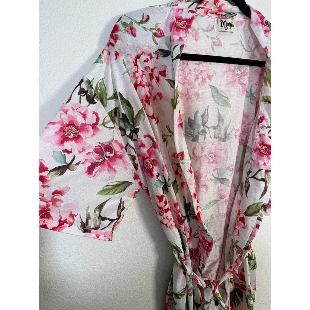 Show Me Your Mumu Floral Robe Pink White Green Wrap High Low One Size OS